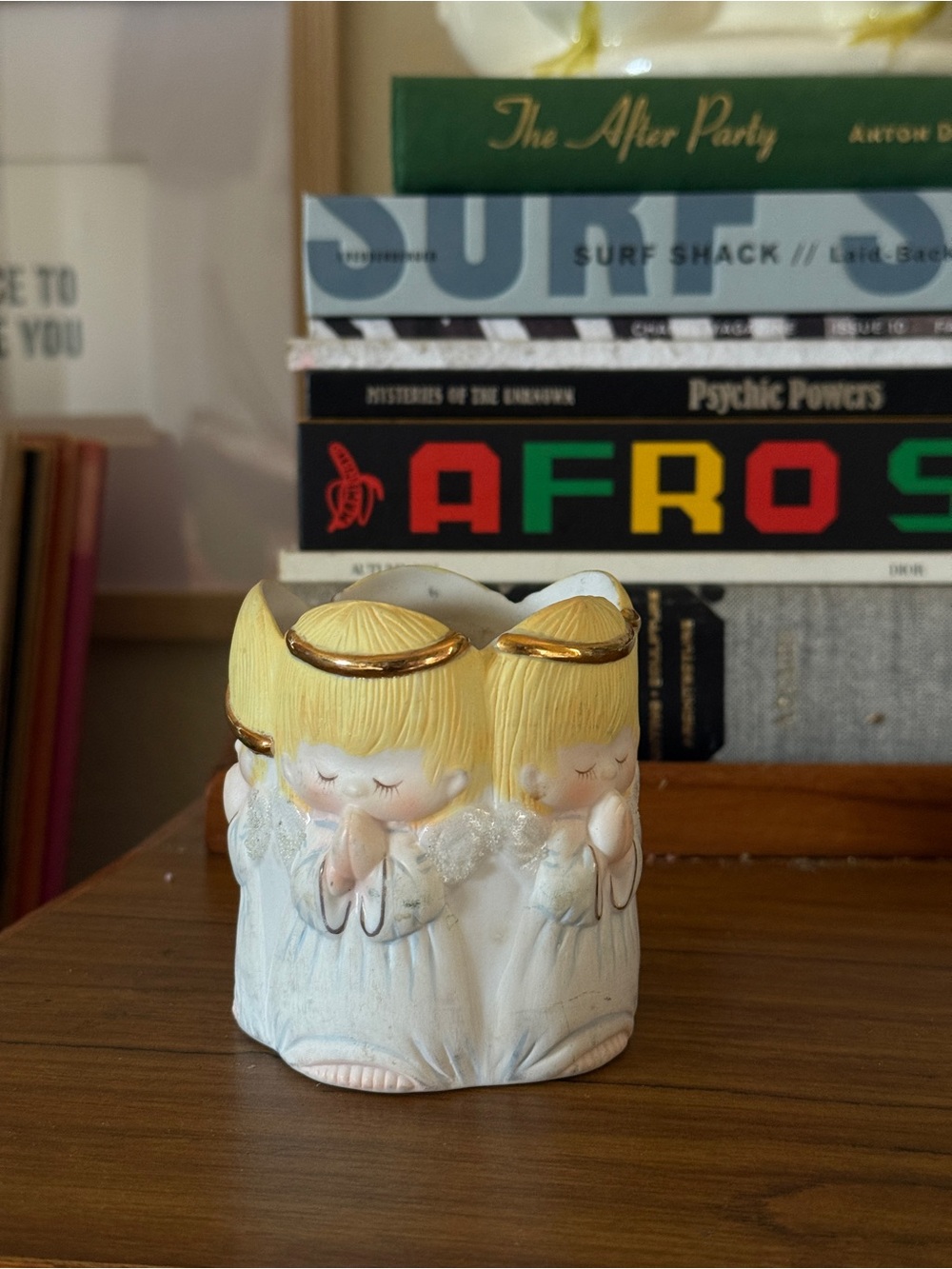Vintage new hallmark Ceramic Angel Trio candle holder and new candle
